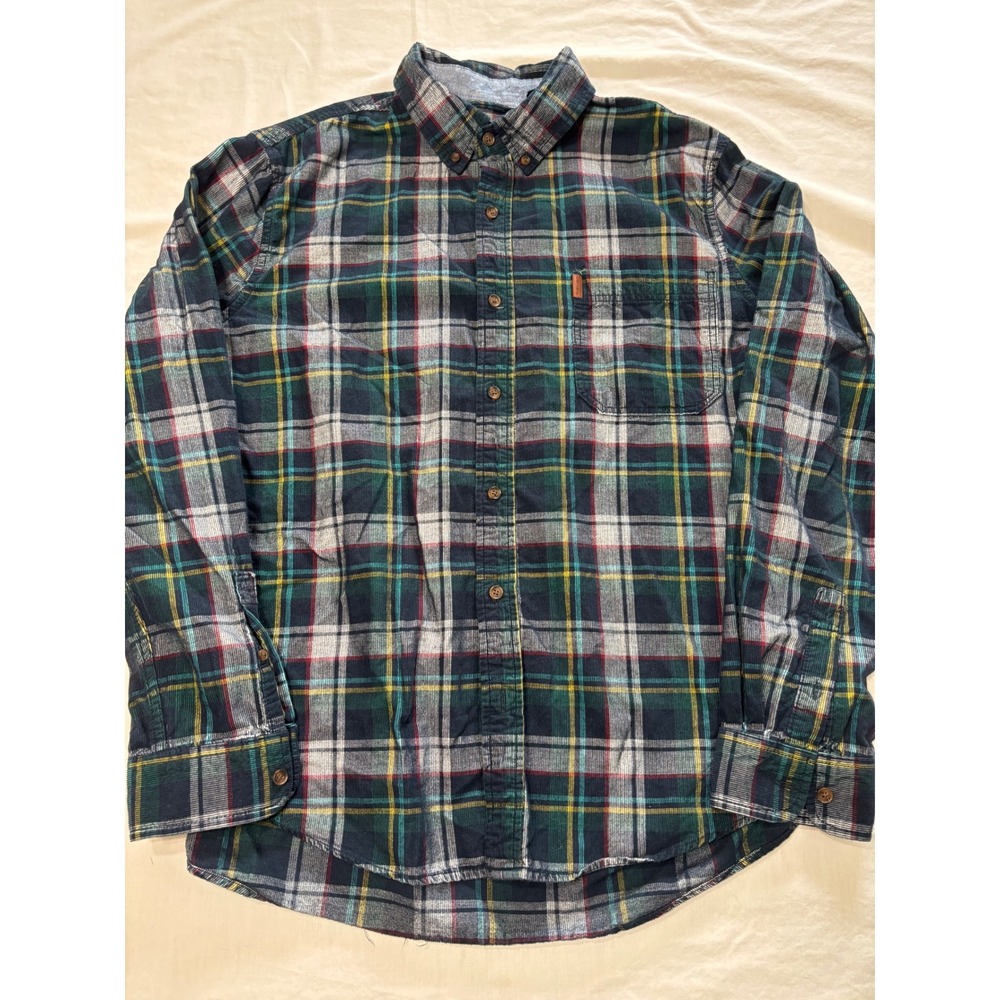 Chaps Mens XL Plaid Corduroy Button Down Shirt Green Navy Red Long Sleeve